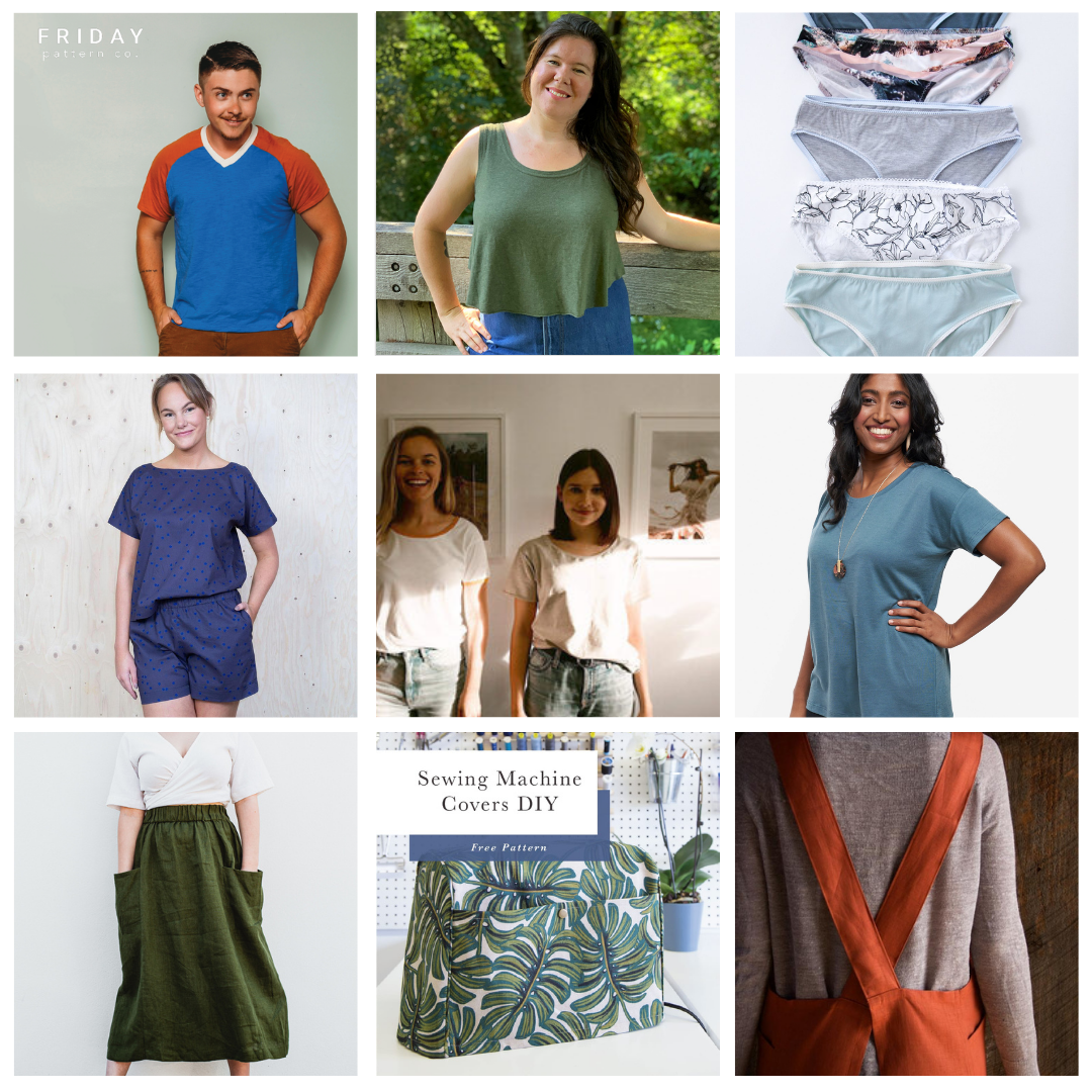 collage of great free indie sewing patterns to try