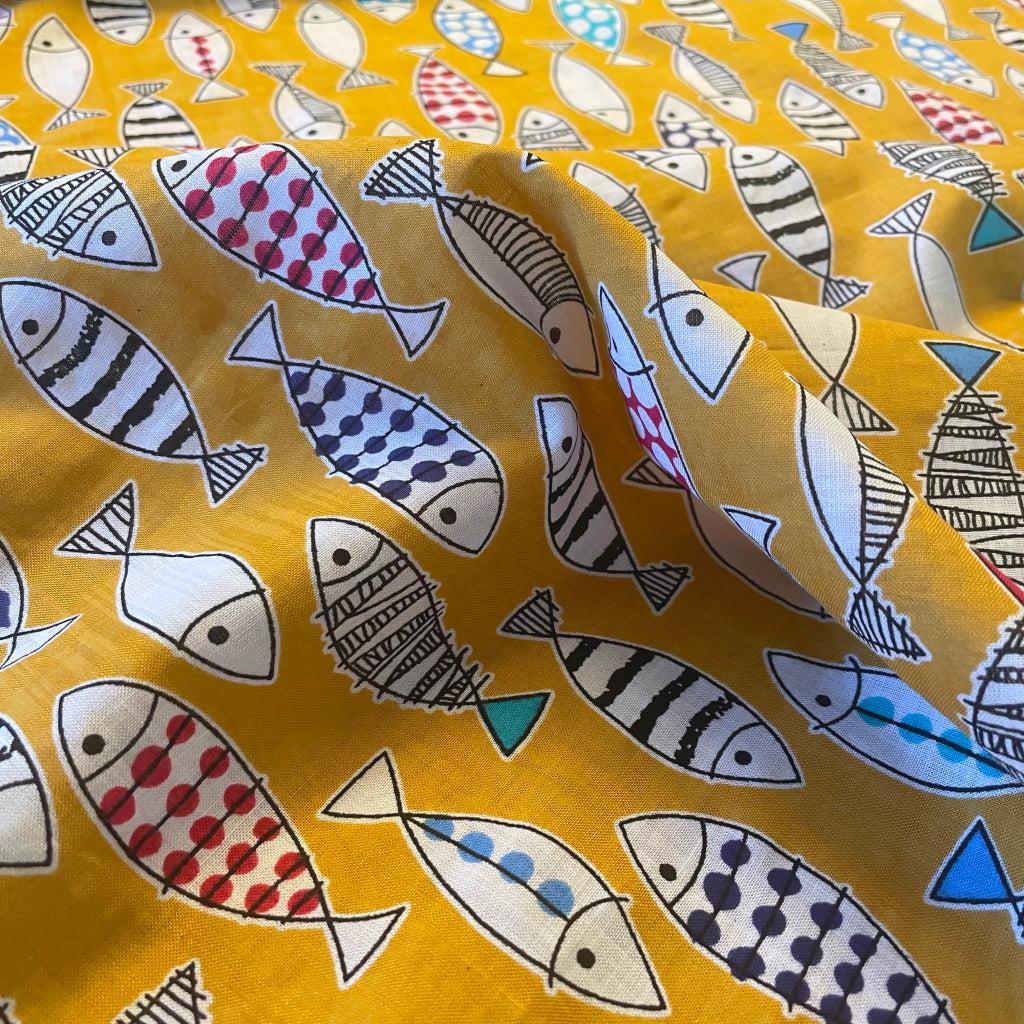 Summer Fish Voile Mustard - 1/2 meter-Fabrics-Sew Not Complicated Atelier de Couture