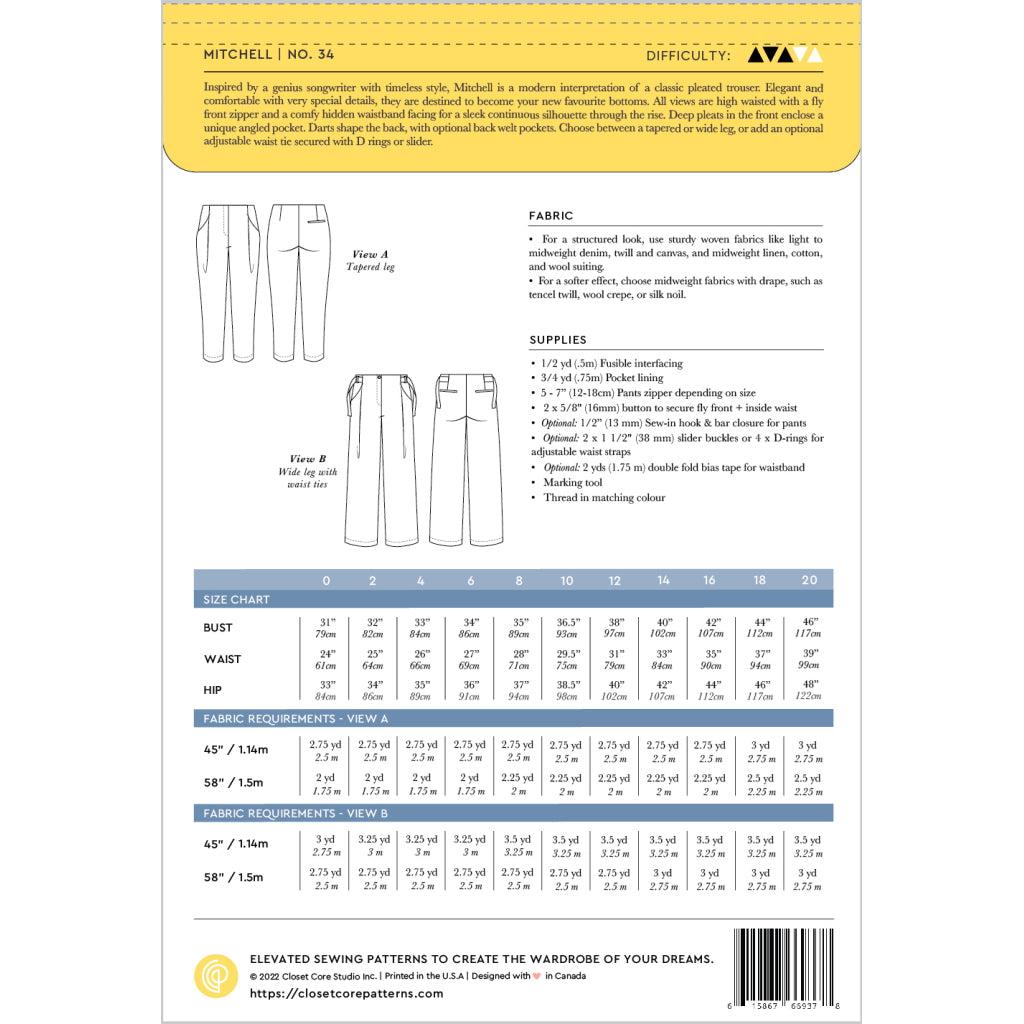 Closet Core Patterns - Mitchell Trousers-Patterns-Sew Not Complicated Atelier de Couture
