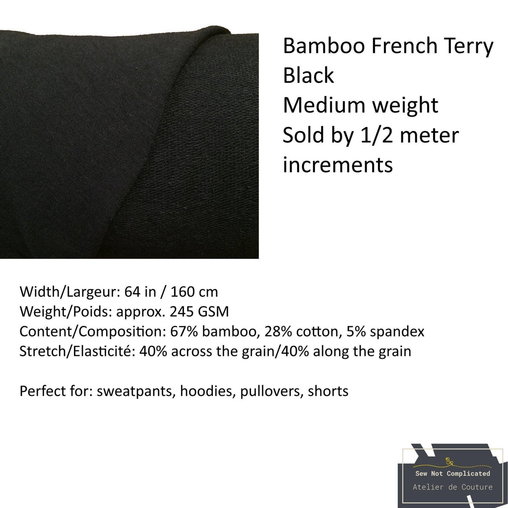 Bamboo French Terry - Black - 1/2 meter-Fabrics-Sew Not Complicated Atelier de Couture