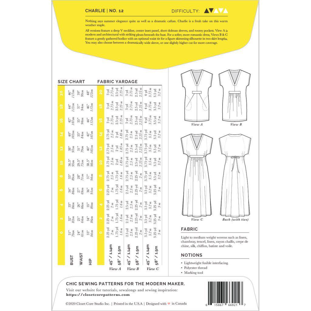 Closet Core Patterns - Charlie Caftan-Patterns-Sew Not Complicated Atelier de Couture