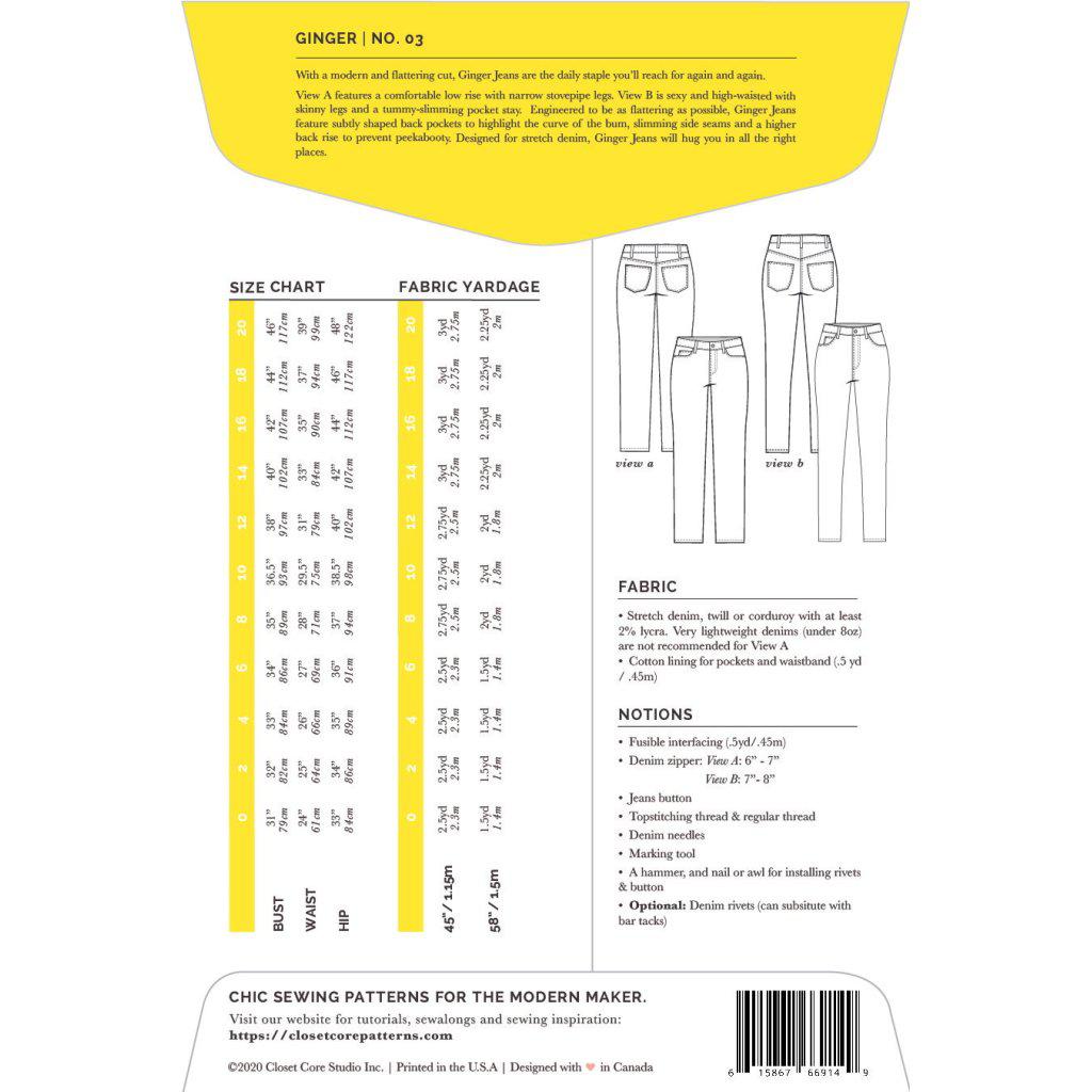 Closet Core Patterns - Ginger Skinny Jeans-Patterns-Sew Not Complicated Atelier de Couture