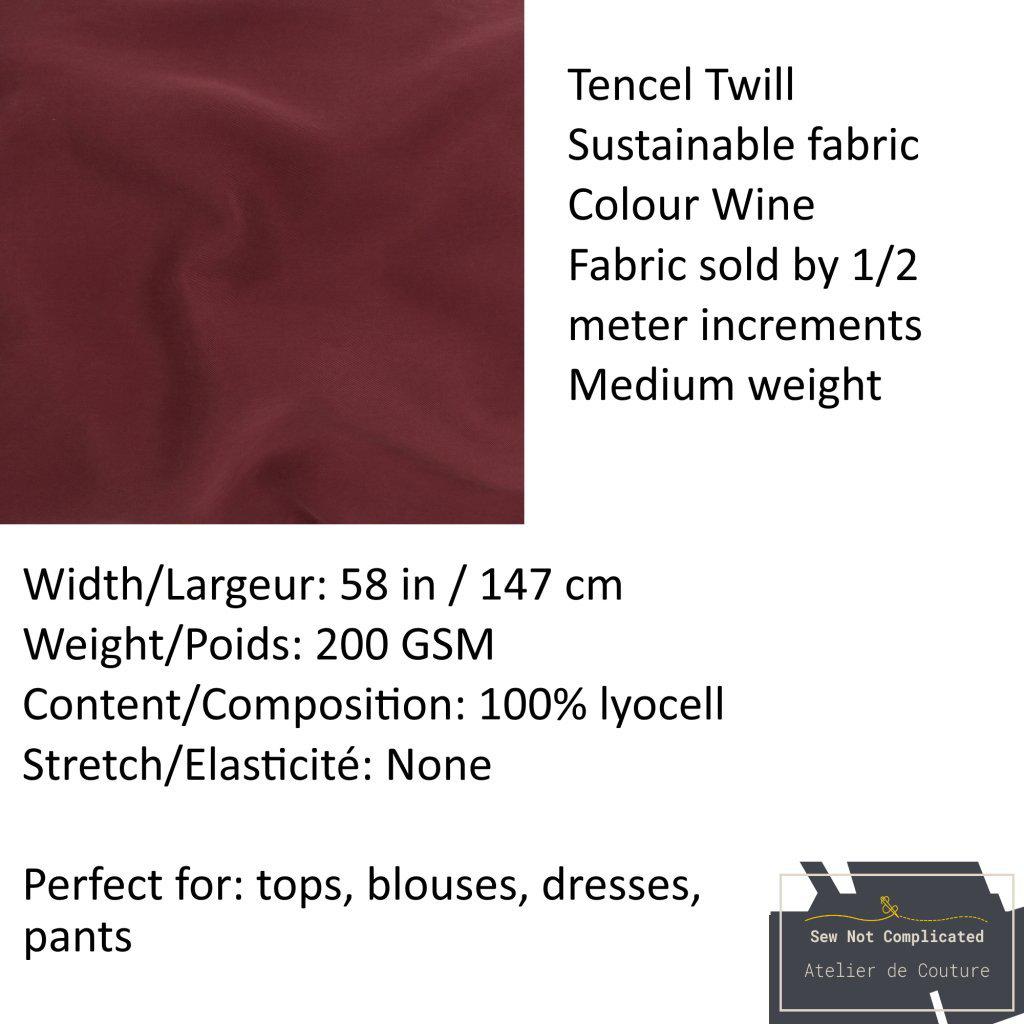 Tencel Twill - Wine - 1/2 meter-Fabrics-Sew Not Complicated Atelier de Couture